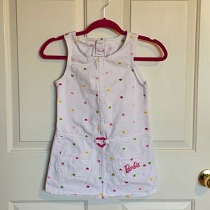 Barbie white denim jumper dress embroidered hearts size 7 barbiecore